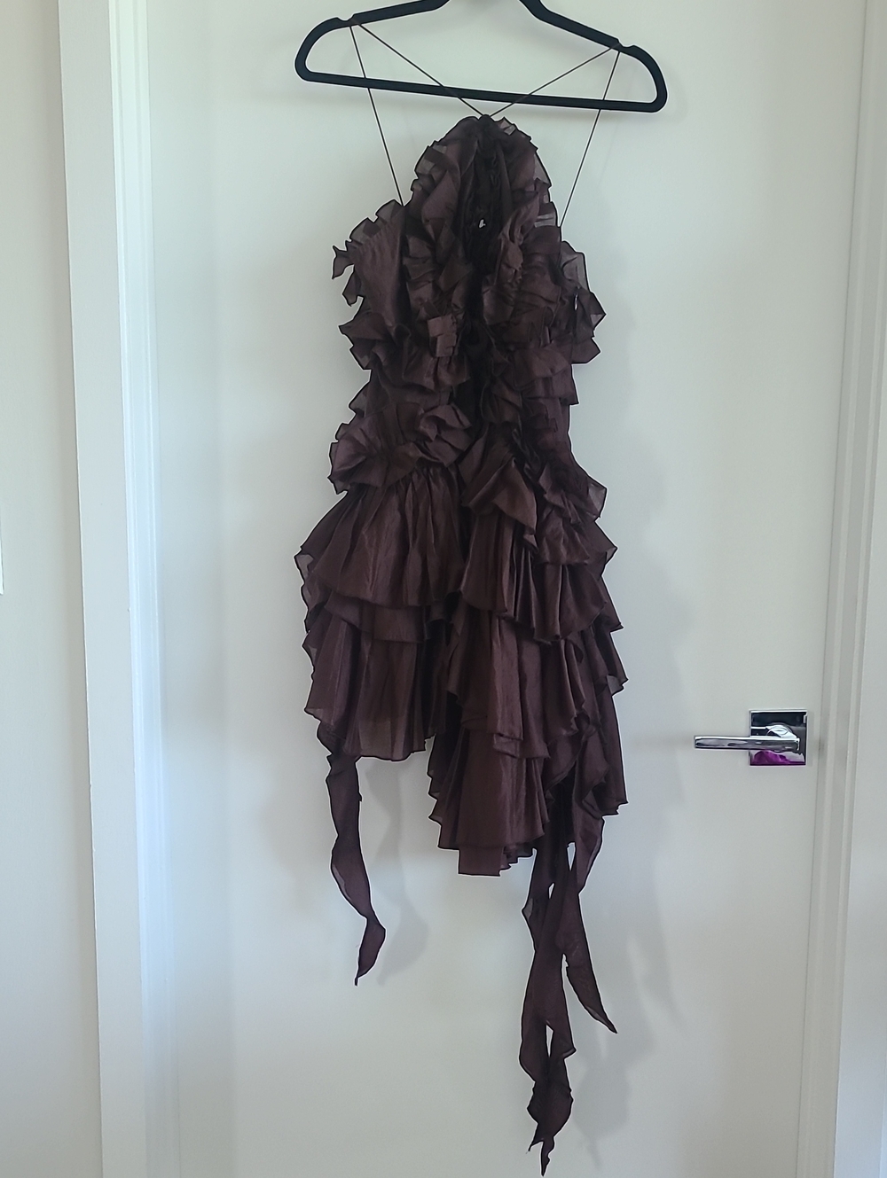 Ruffle Mini Dress With Keyhole Opening - Urban Revivo - Brown - Picture 4 of 8